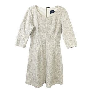 Just Taylor Cream White Fit Flare Mini Dress 3/4 Sleeve Floral Short Women 6